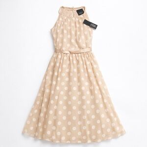 Chic Beige Polka Dot Midi Dress